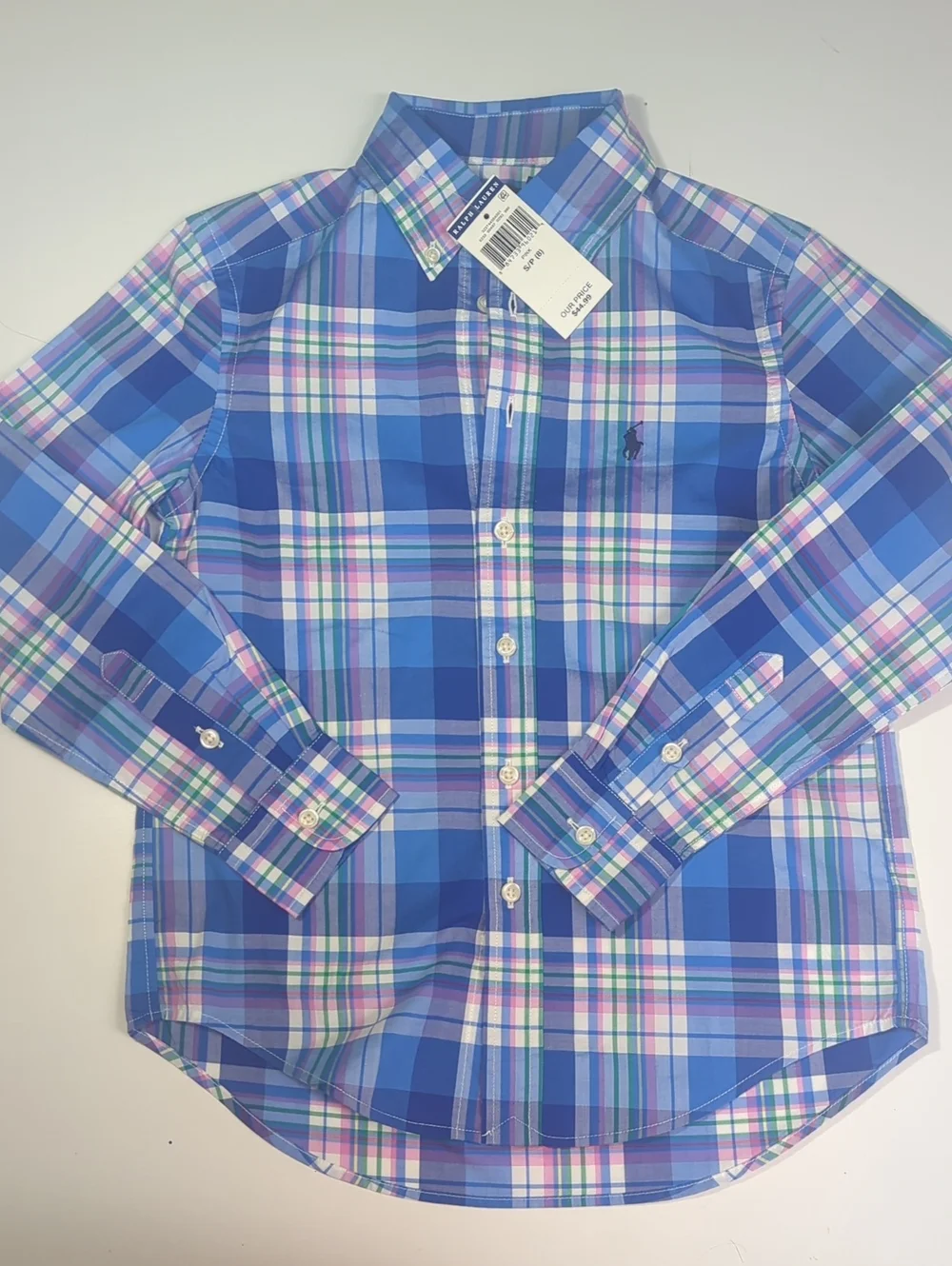 NWT Ralph Lauren Boys Blue Plaid Button Down Shirt Size 8